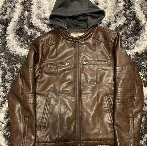 Levi's Men's Brown Faux-Leather Hooded Racer Jacket